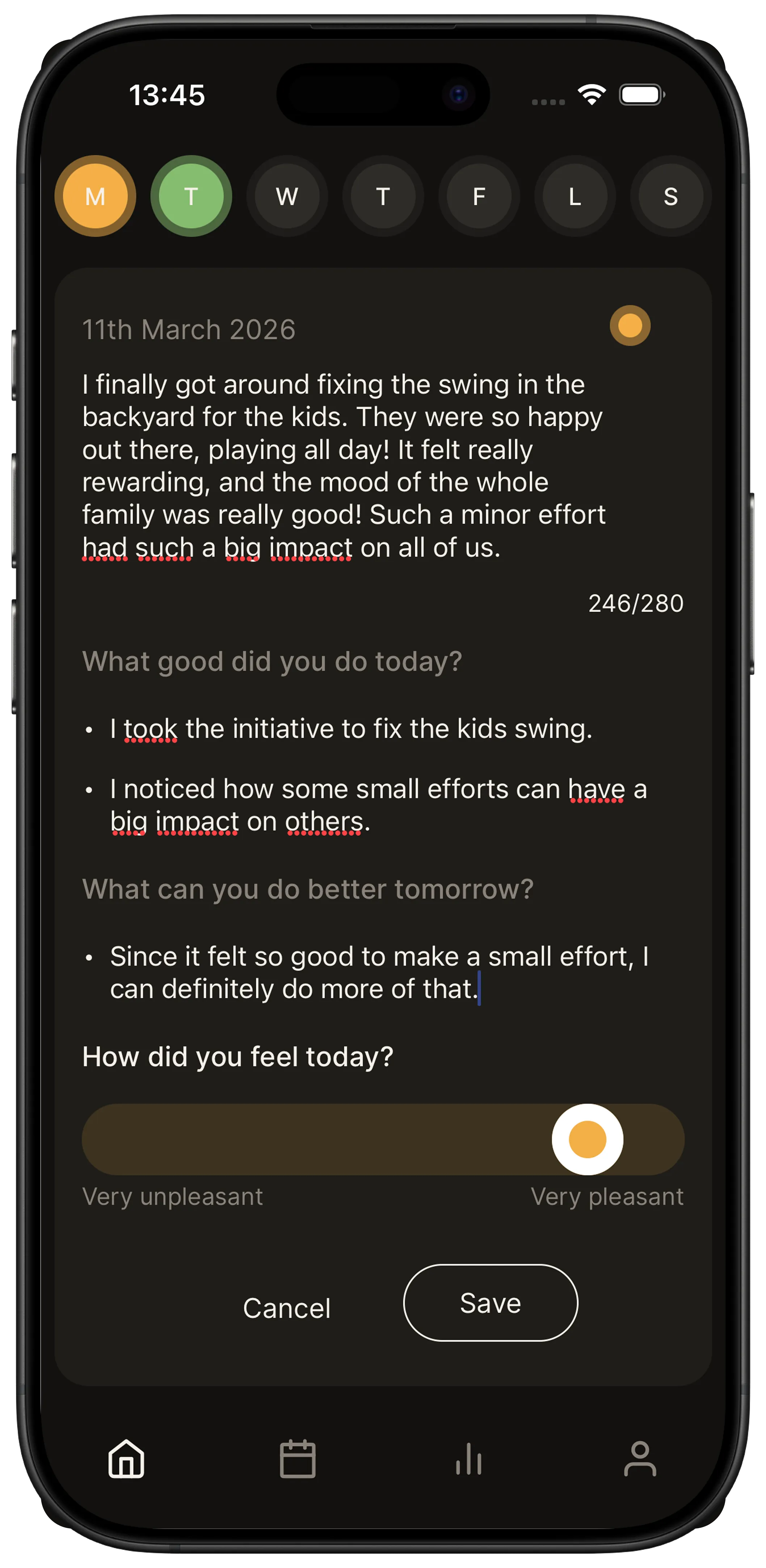 Microjournal app - Writing a journal entry with guided prompts